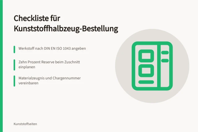 Gestapelte Kunststoffplatten und Stangen aus PA, POM und PET auf Palette. Kunststoffhalbzeuge auswählen Checkliste für die Bestellung