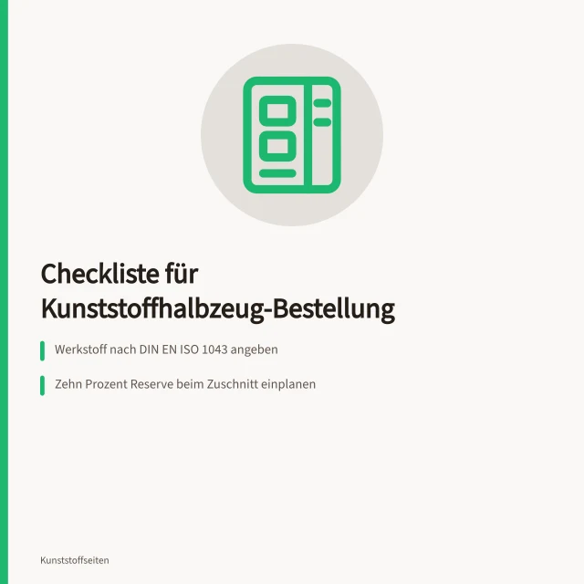 Gestapelte Kunststoffplatten und Stangen aus PA, POM und PET auf Palette. Kunststoffhalbzeuge auswählen Checkliste für die Bestellung