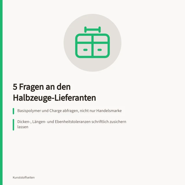 Kunststoffhalbzeuge als Platten und Rundstäbe aus PA, POM und PEEK im Lager. Kunststoffhalbzeuge auswählen mit 5 Fragen an den Lieferanten
